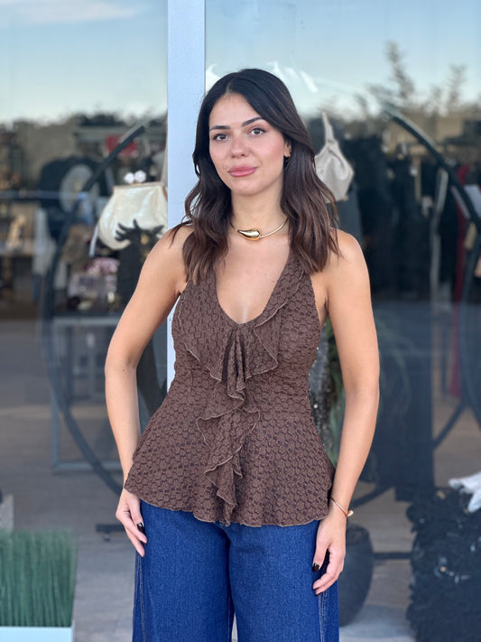 Top marrone lace