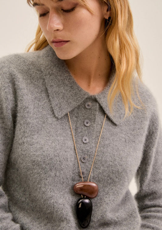 COLLANA BEAN LUNGA PENDENTE RESINA