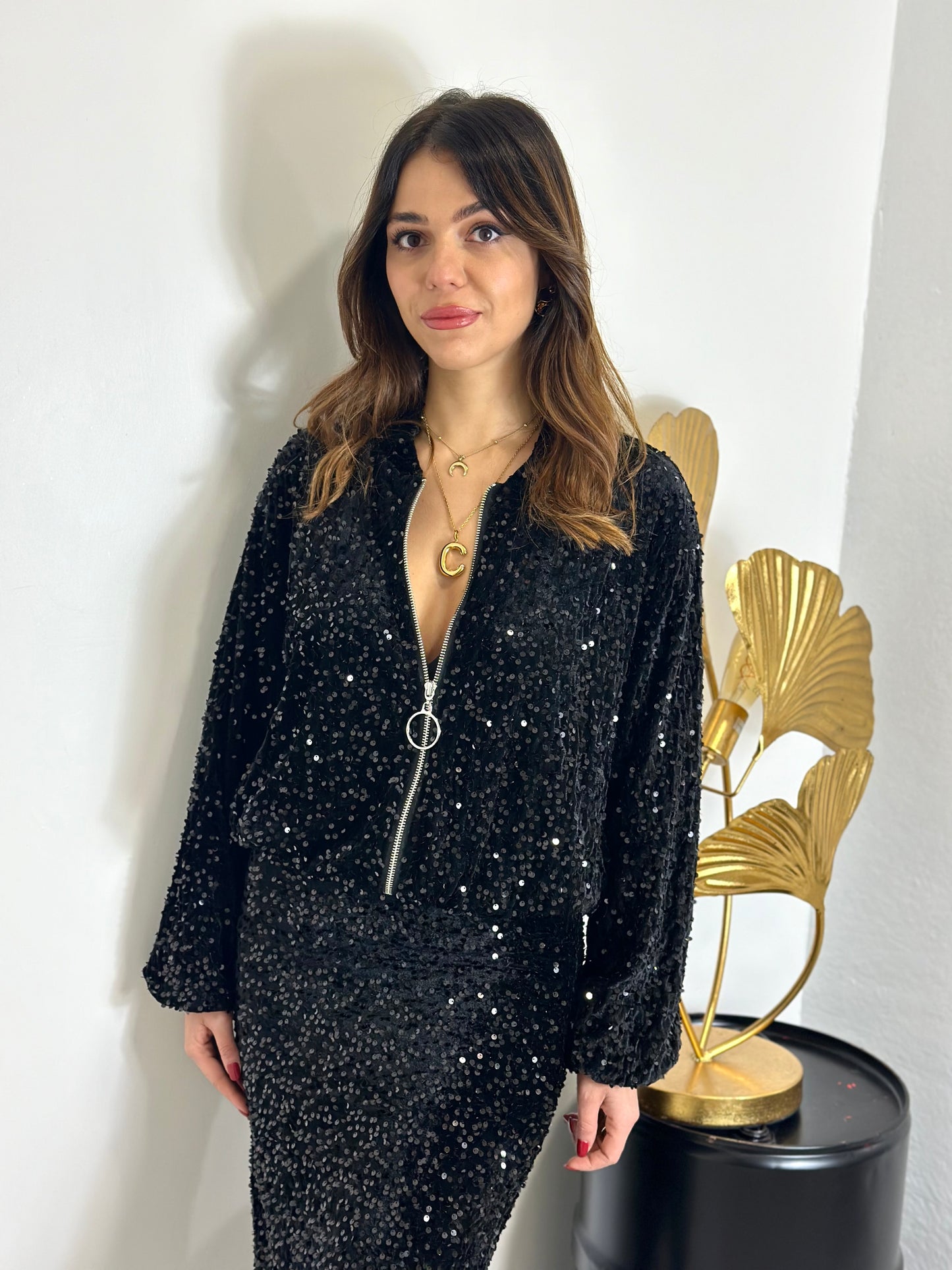 Coordinato bomber paillettes