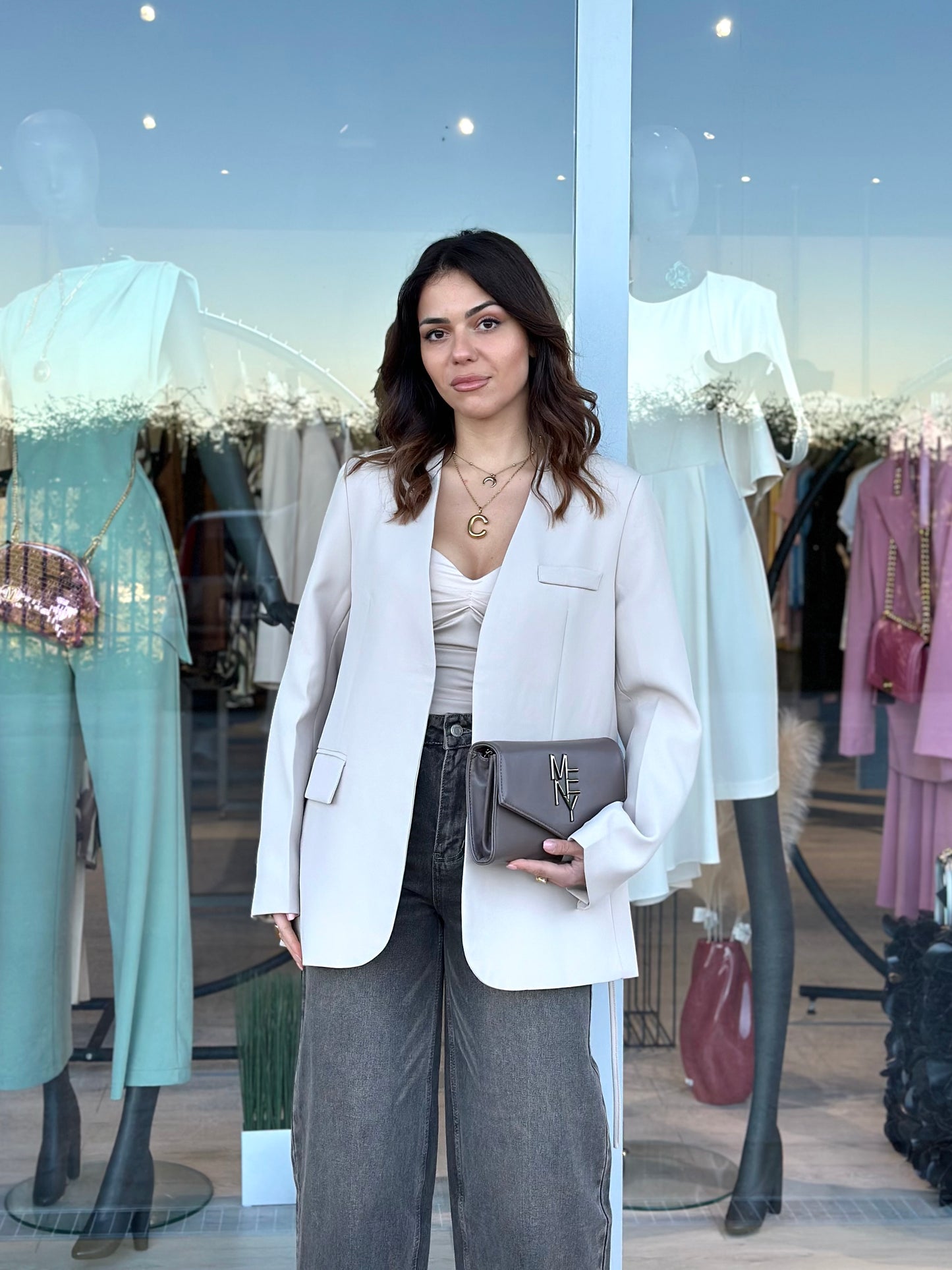 Blazer beige senza revers