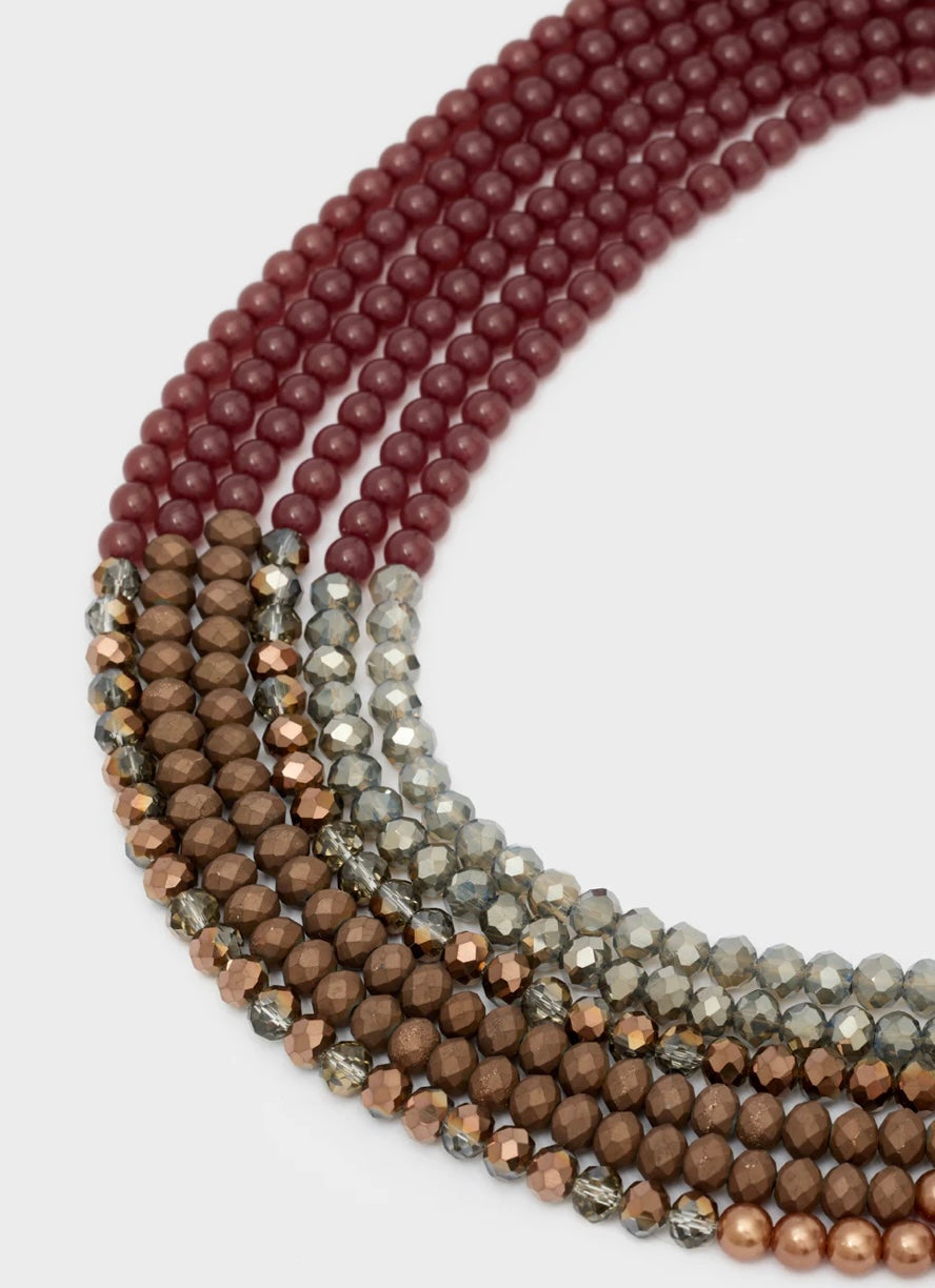 COLLANA MULTIFILO PERLINE MARRONE/BRONZO