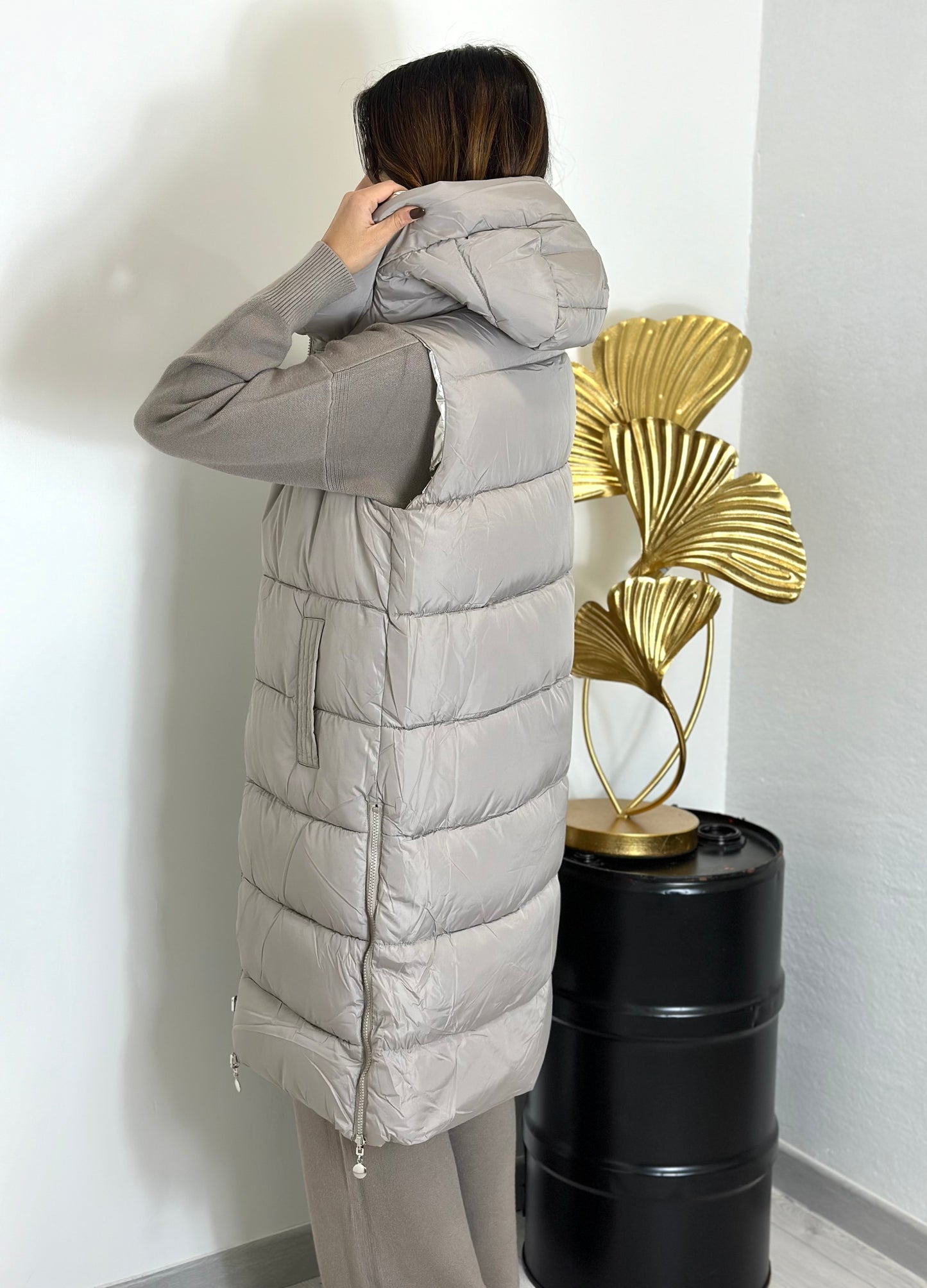 Gilet piumino double-face fango-oro