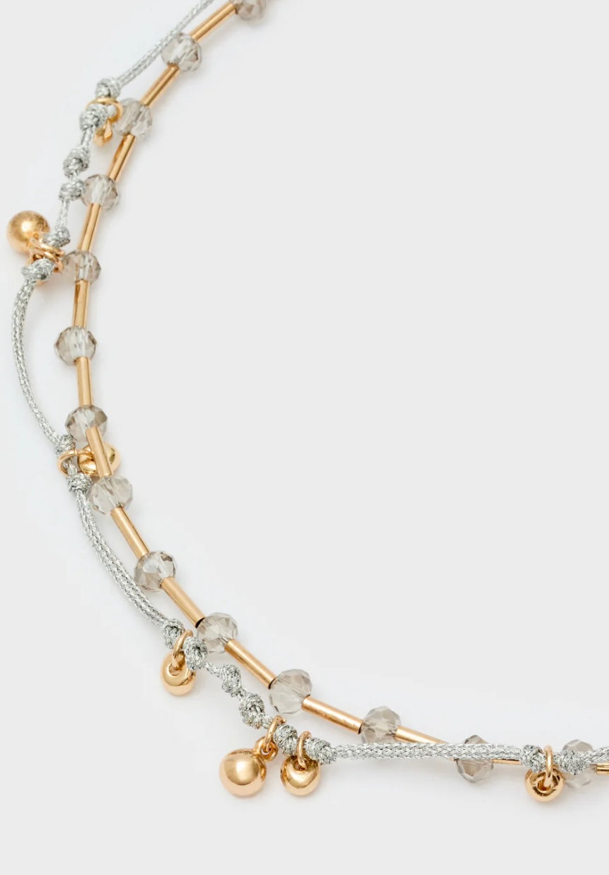 COLLANA DUE FILI PERLINE ORO/ARGENTO