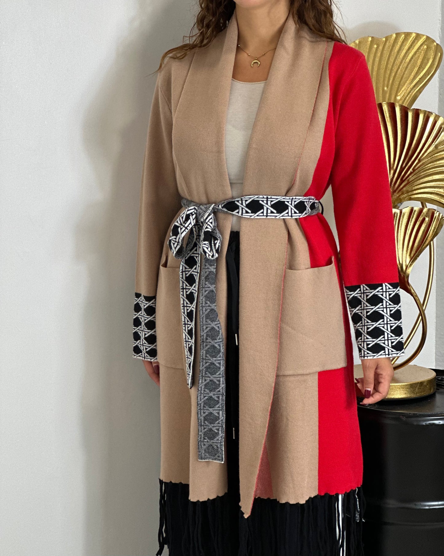 Cappotto multicolor frange