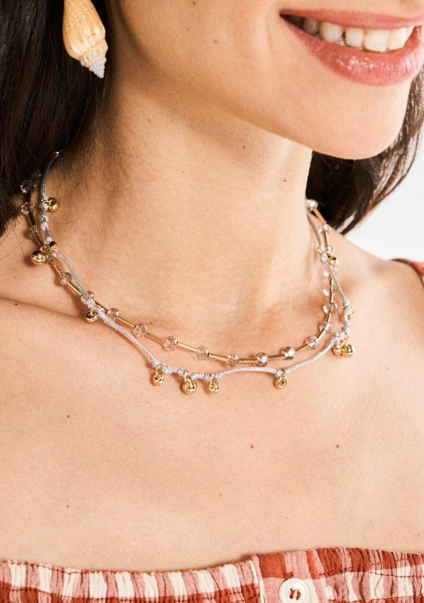 COLLANA DUE FILI PERLINE ORO/ARGENTO