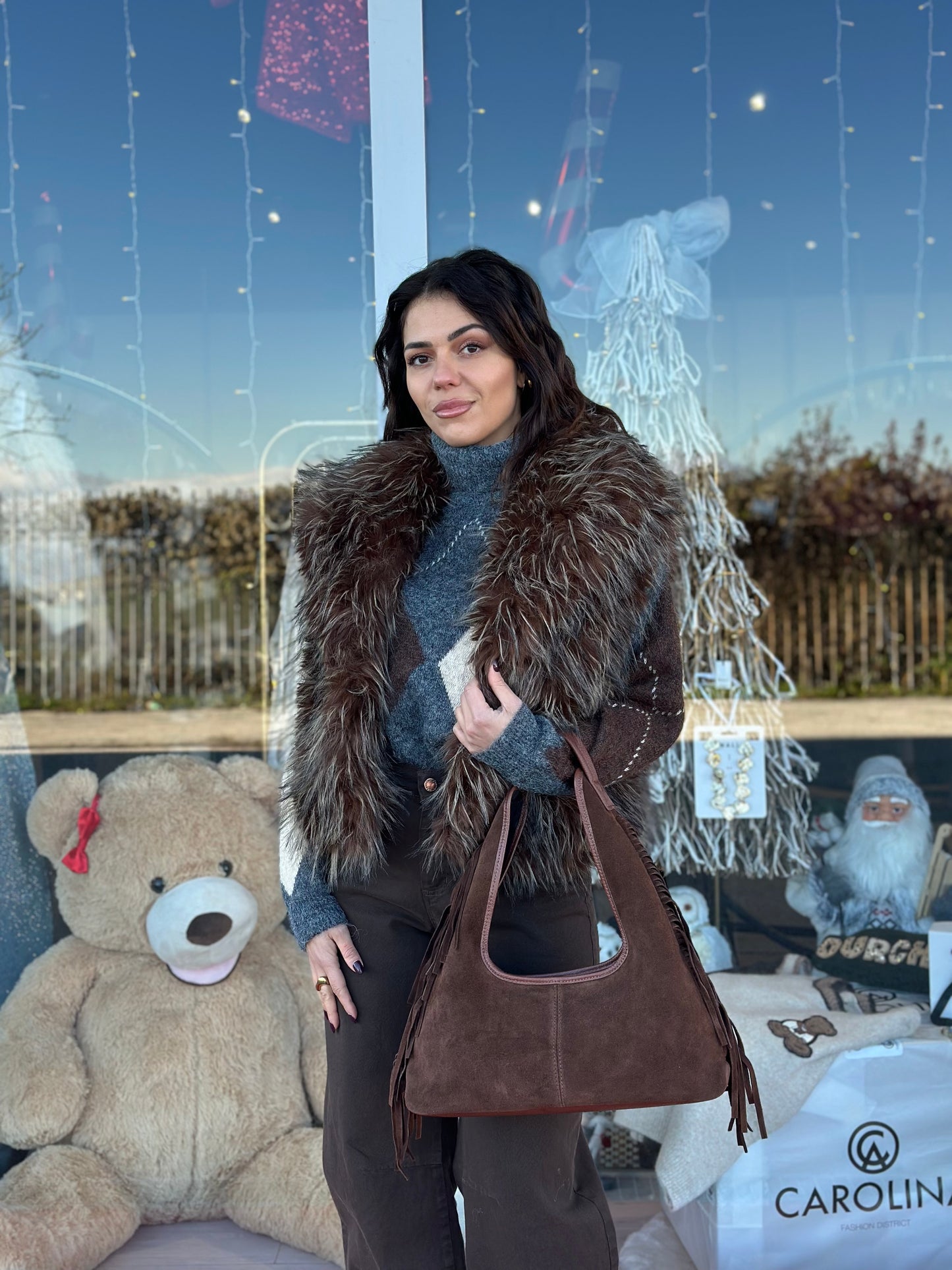 Borsa in camoscio con frange