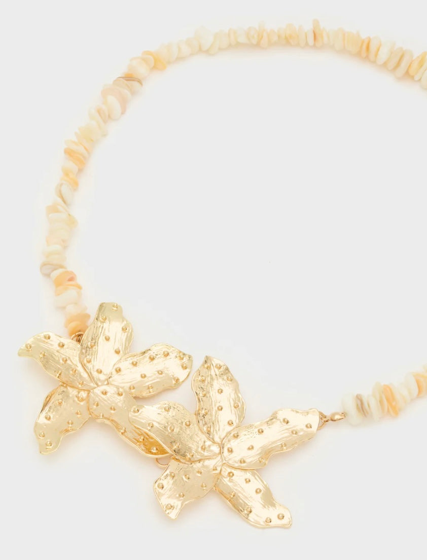 COLLANA GIROCOLLO CON FIORI TROPICALI ORO