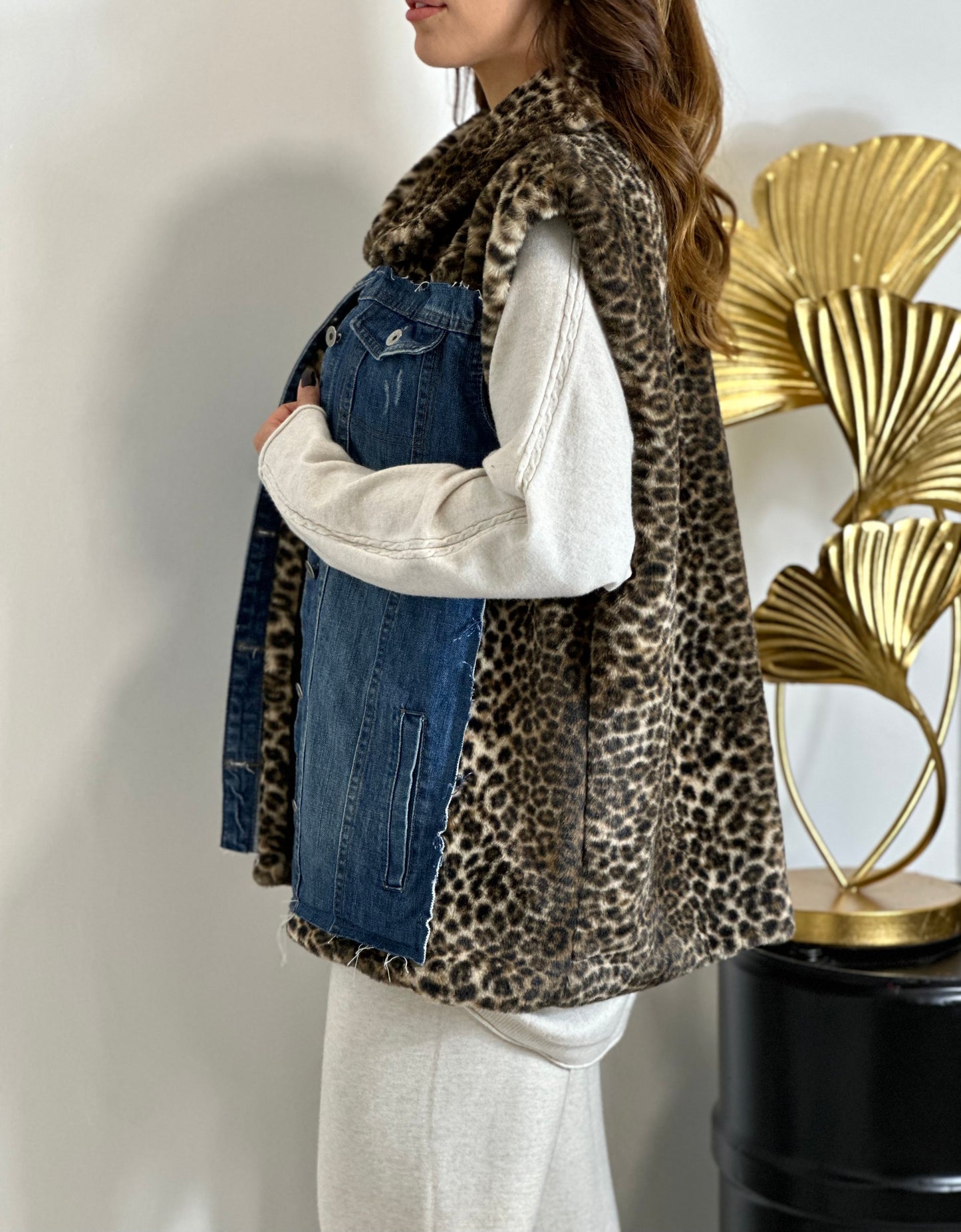 Gilet denim animalier