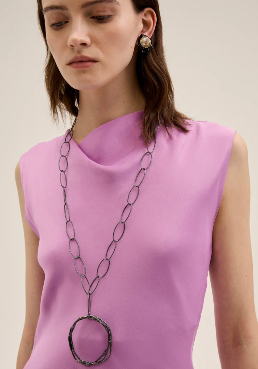 COLLANA LONG CATENA+PENDENTE ARGENTO SCURO