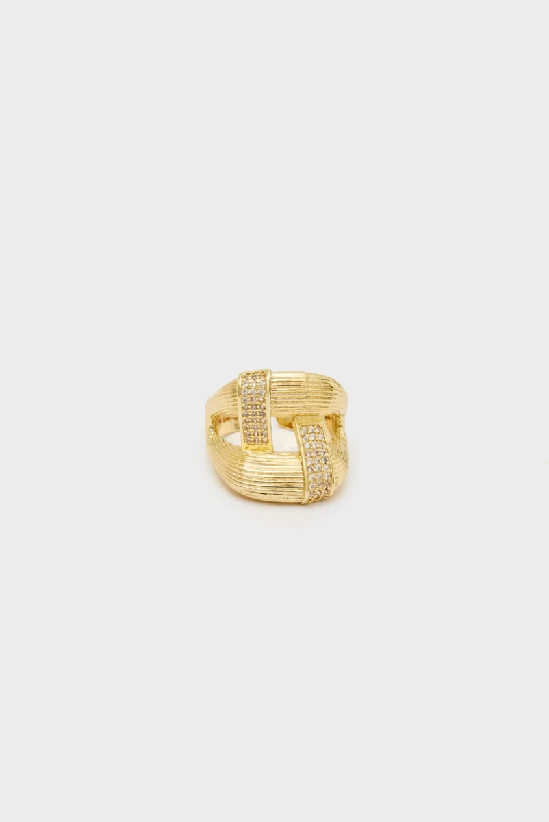 ANELLO RIGATO INTRECCIATO ORO/PIETRE CLEAR