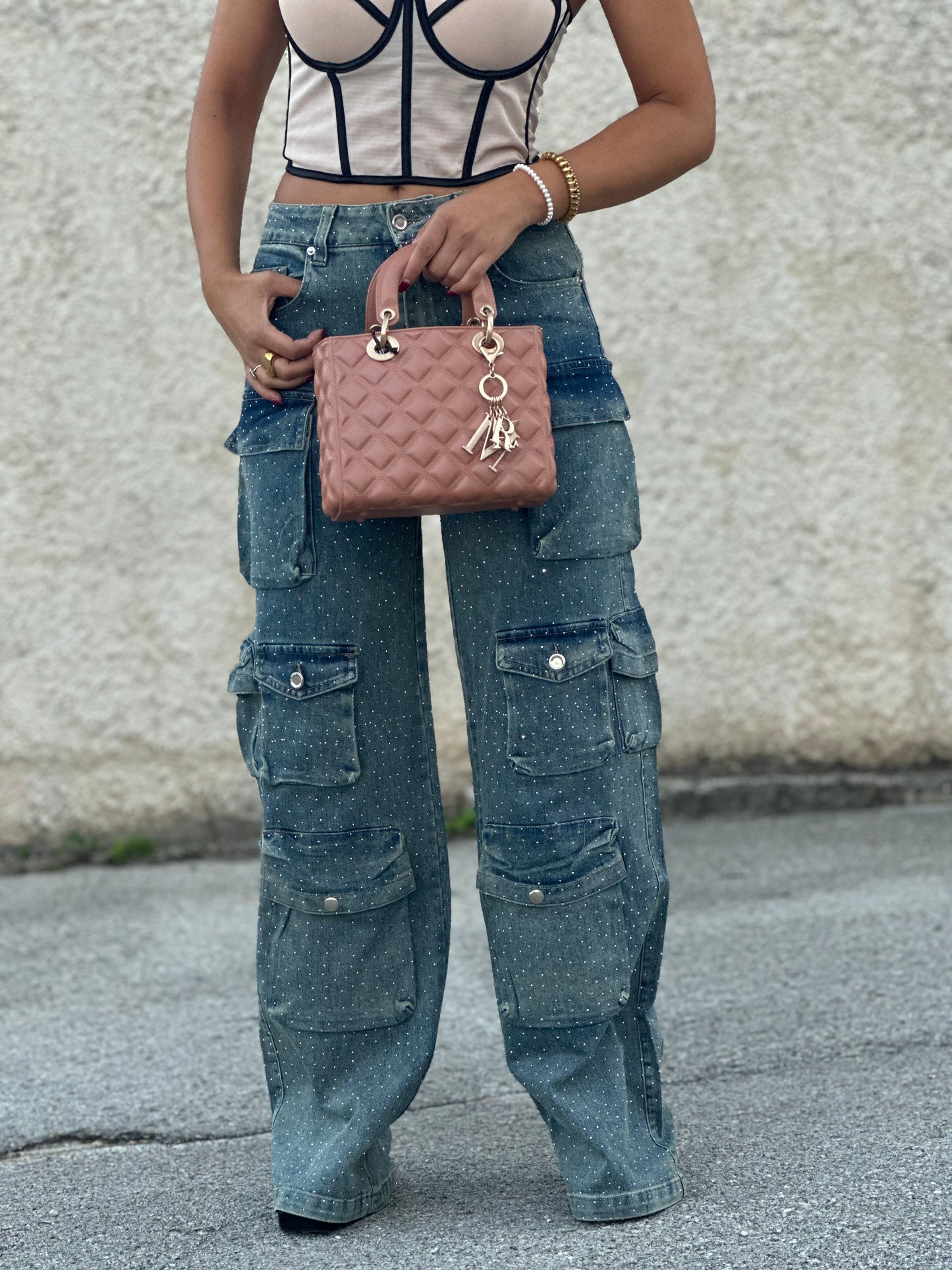 Jeans cargo strass