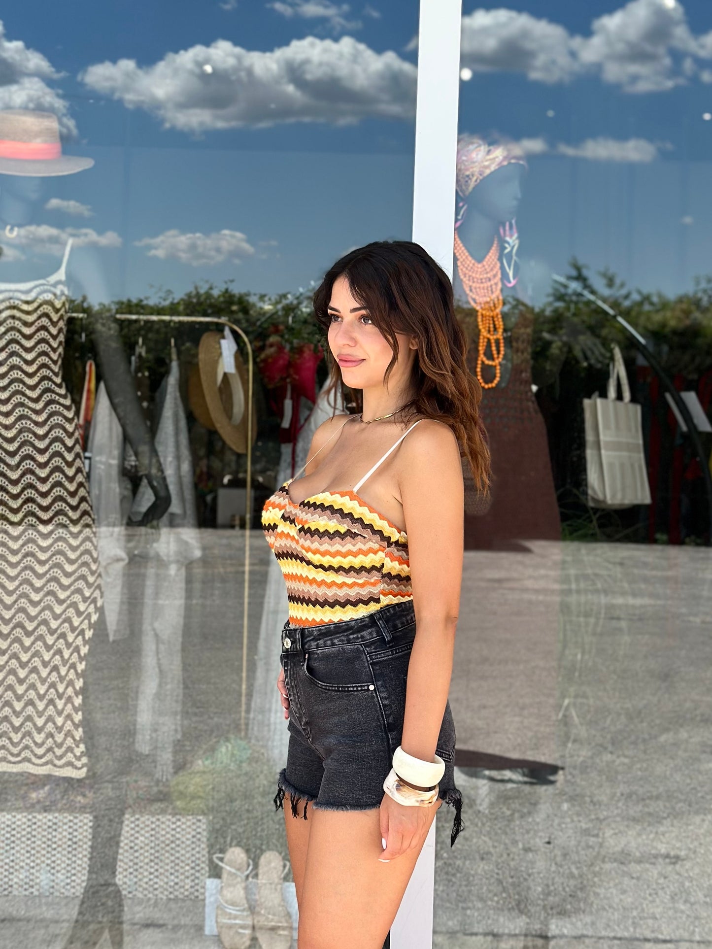Shorts in denim frange