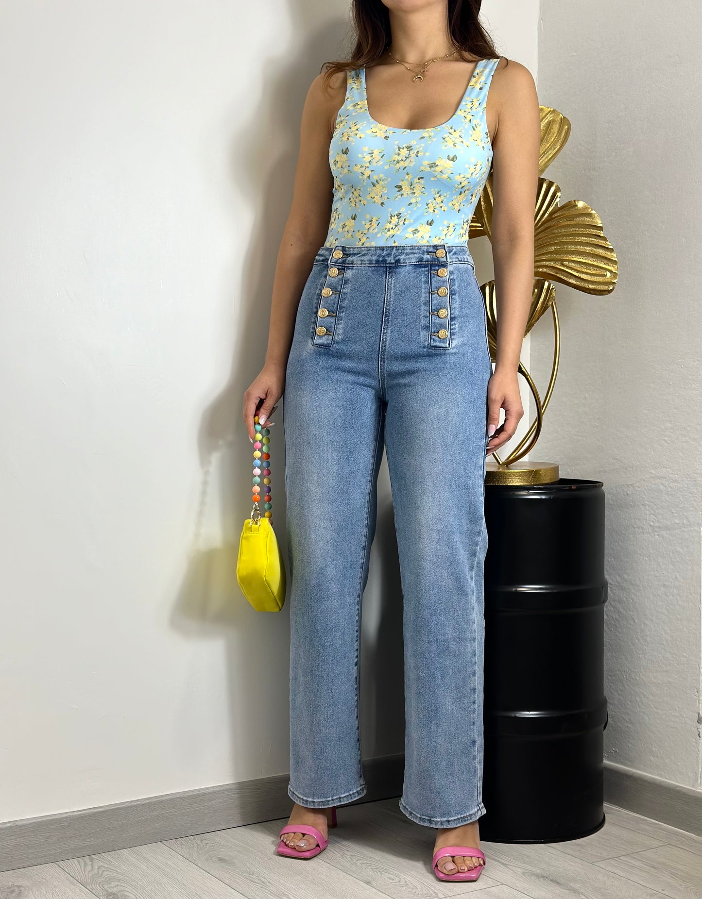 Denim bottoni oro