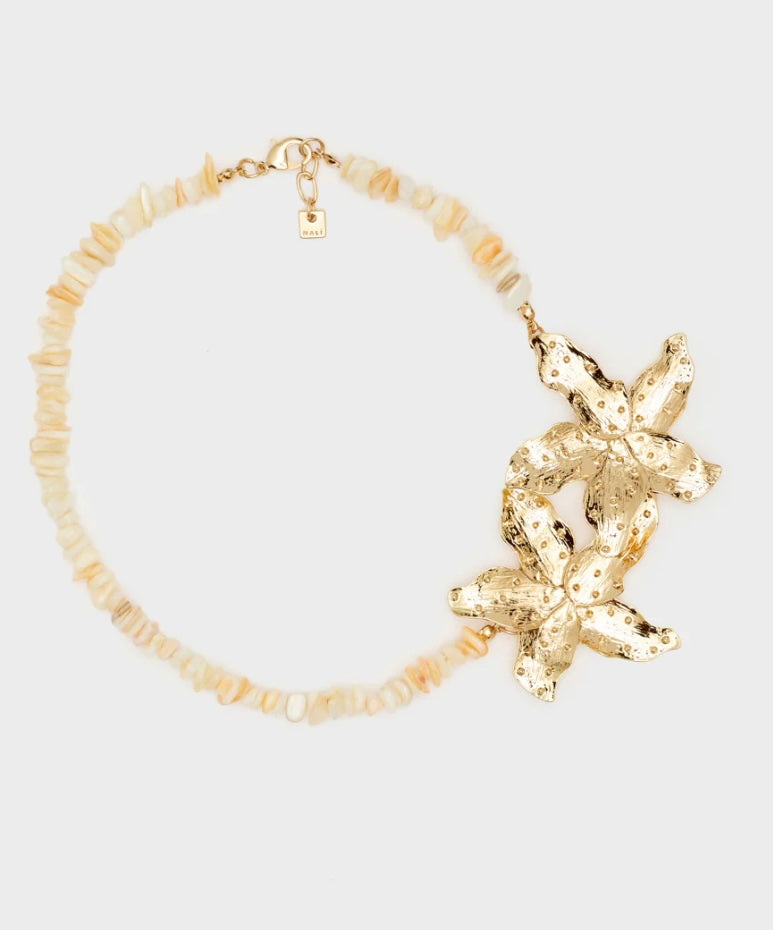 COLLANA GIROCOLLO CON FIORI TROPICALI ORO