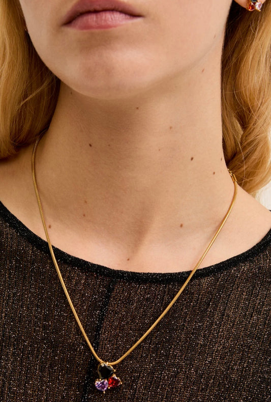 COLLANA 3 PIETRE A CUORE ROSSO/NERO