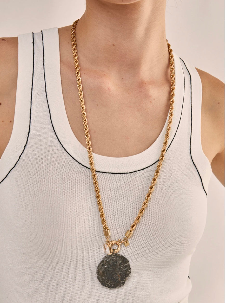 COLLANA LUNGA ORO ANTIC+PENDENTE TONDO