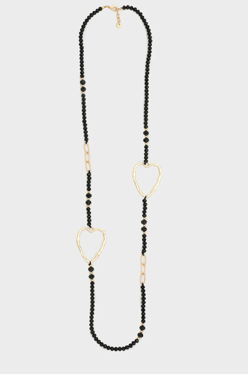 COLLANA LUNGA CON PERLINE E CUORI ORO\NERO