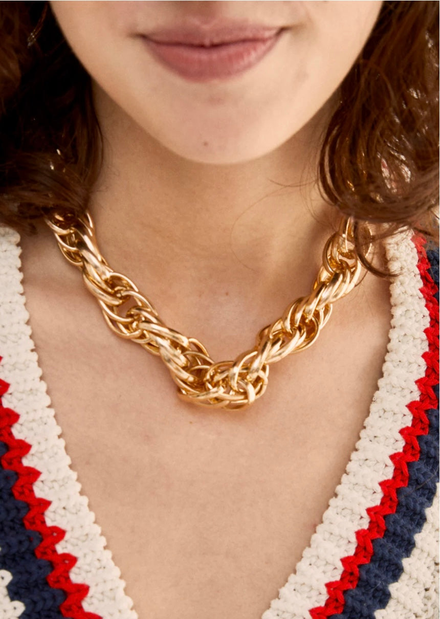 COLLANA MAGLIA SPESSA ORO PENDENTE+PERLA