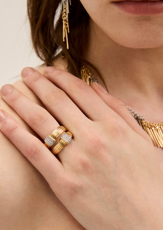 ANELLO DOPPIO ORO/PIETRE CLEAR